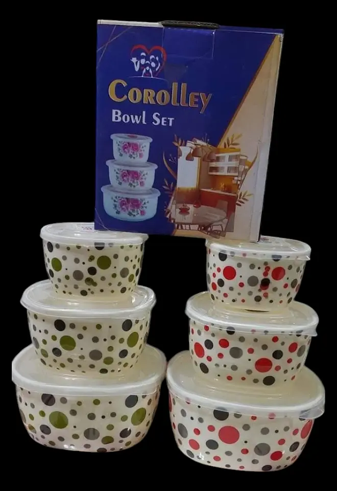 3 Pcs Storage Mixing Melamine Corolley Bowl set with Clear Airtight Lids for  keep Fresh,Non Slip-Microwave and Freezer Safe Assorted