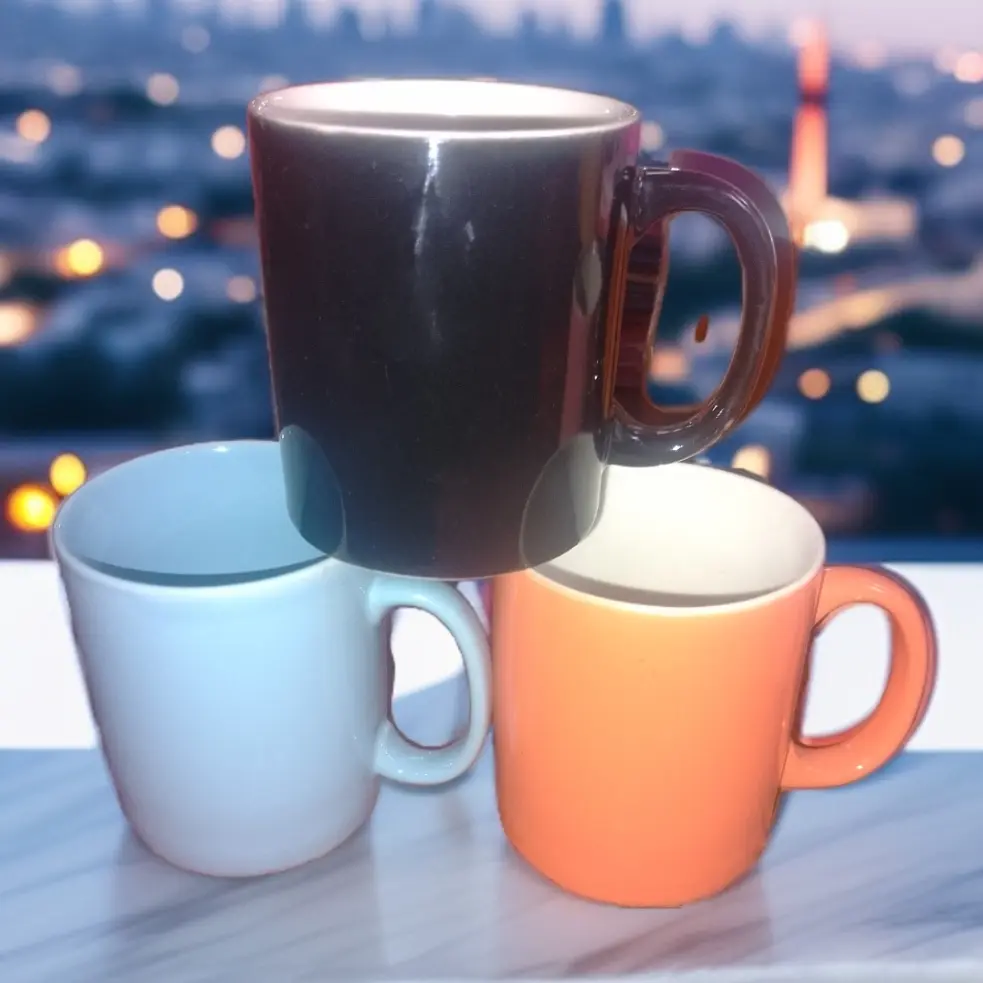 ✅Ceramic Coffee Tea Cup 6 pcs 3 Designing Color skybule| Black | Orange China 220 ml (Orange 🧡)