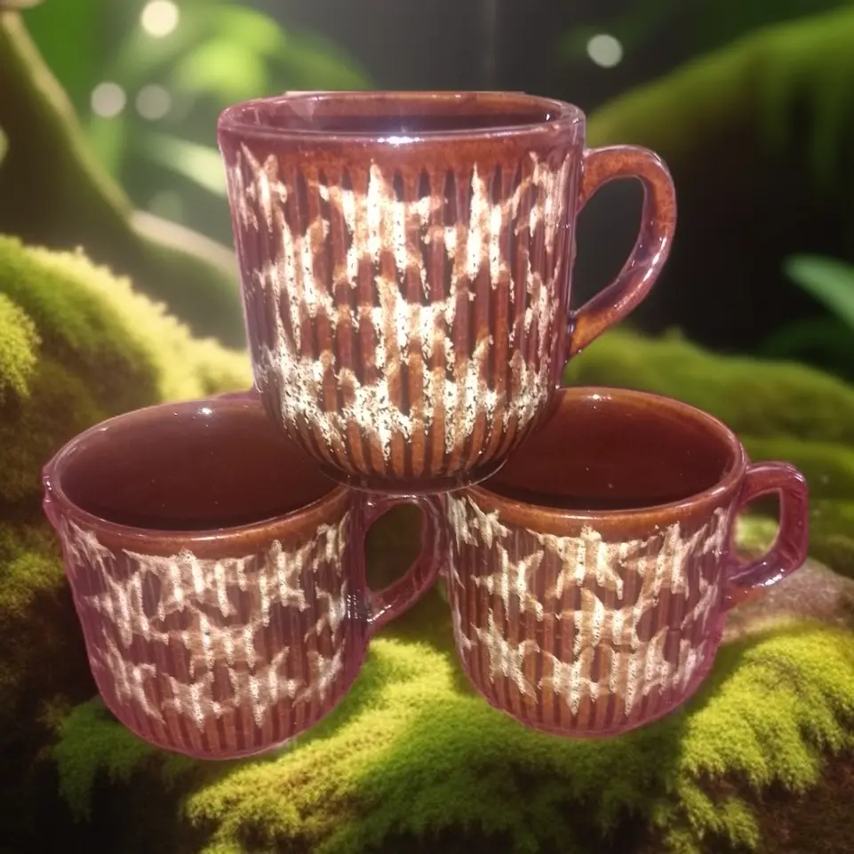 ✅Ceramic Tea Cup print  brown 6 pcs 180 ML
