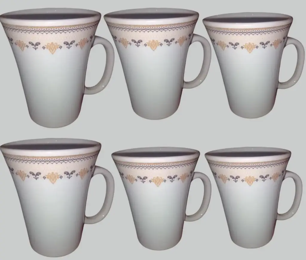 ✅New Designing Ceramic Coffee  Mug Cups print border 6 pcs 240 ML DEEN China