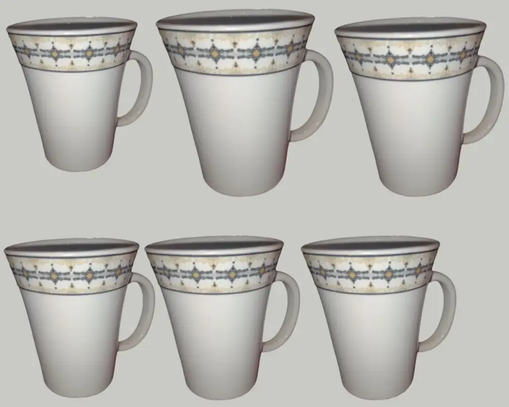 ✅New Design Ceramic Coffee Tea & Mug Cups Broder Print 6 pcs 240 ML DEEN China (Print border, 240 ML, 06, High-Quality Mug & Cups)