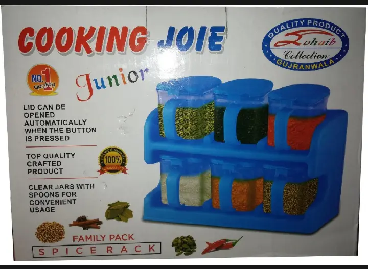 ✅6 Partitions Spices Storage Jars Rack with Spoons Random Colors