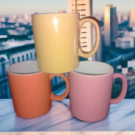 ✅Ceramic Coffee Mug Cups 6 pcs 3 Designing Color yellow 🟡 Orange 🧡 pink 🩷 240 ML