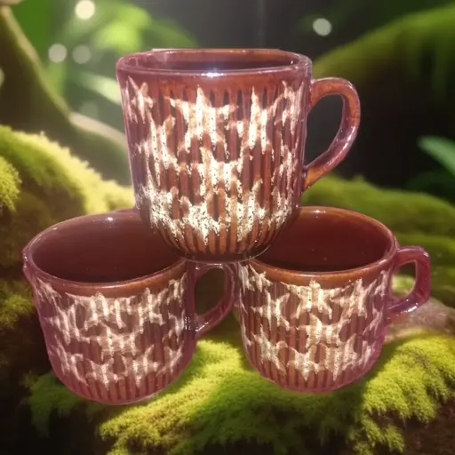 ✅Ceramic Tea Cup print  brown 6 pcs 180 ML