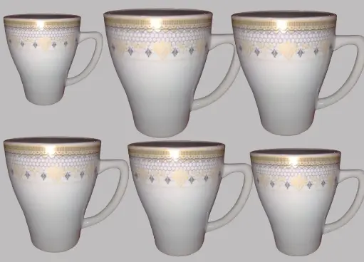 ✅New Designing Ceramic Coffee Mug Cups print border 6 piece 240 ML DEEN China