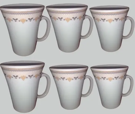 ✅New Designing Ceramic Coffee  Mug Cups print border 6 pcs 240 ML DEEN China
