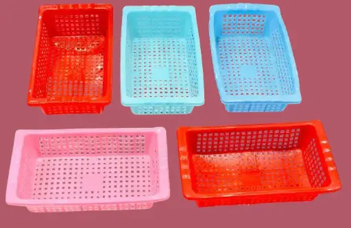 5Pcs Small Size Pure Plastic Fruit vegetable Basket Rectangle Shape Multicolors Size (26×7×14cm)
